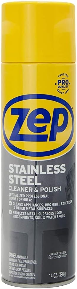 Zep Stainless Steel Cleaner and Polish 14 ounces (2 Pack) ZUSSTL14 - Protects Metal Surfaces from Fingerprints, Soil and Waterspots