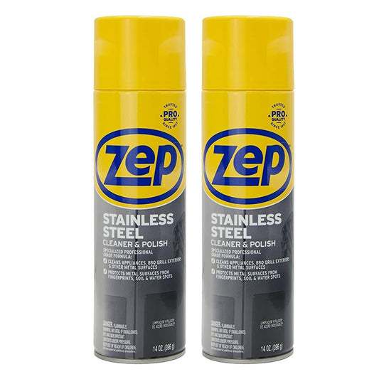 Zep Stainless Steel Cleaner and Polish 14 ounces (2 Pack) ZUSSTL14 - Protects Metal Surfaces from Fingerprints, Soil and Waterspots