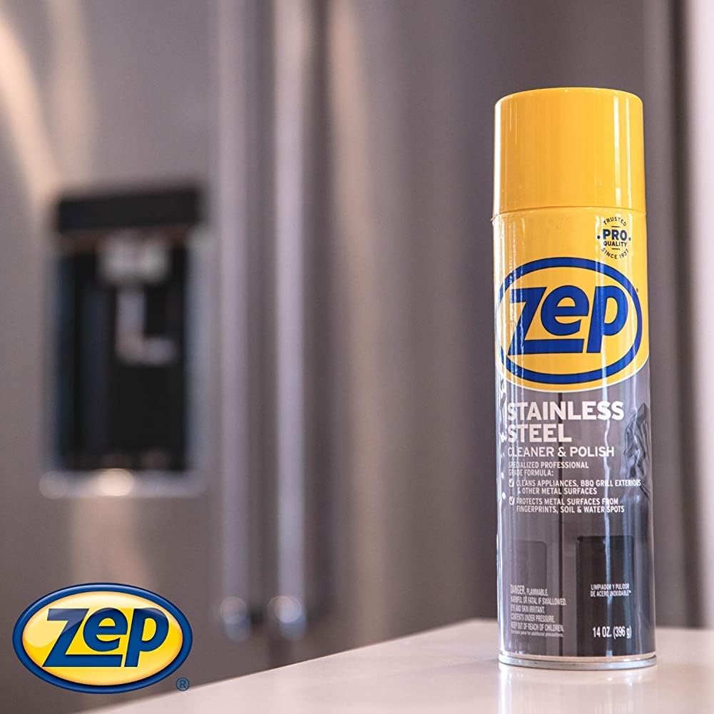 Zep Stainless Steel Cleaner and Polish 14 ounces (2 Pack) ZUSSTL14 - Protects Metal Surfaces from Fingerprints, Soil and Waterspots