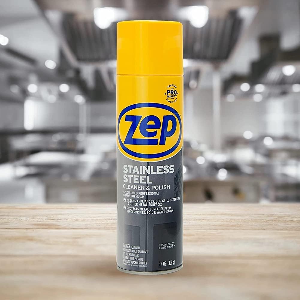 Zep Stainless Steel Cleaner and Polish 14 ounces (2 Pack) ZUSSTL14 - Protects Metal Surfaces from Fingerprints, Soil and Waterspots