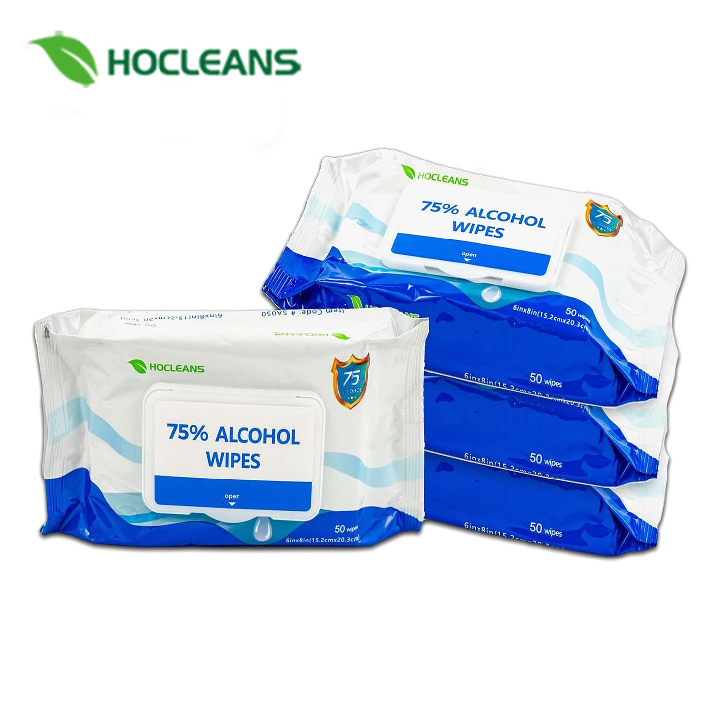 Hocleans Advanced 75% Alcohol Hand Sanitizer Wipes, 4 Packs of 50 (200 Wipes)