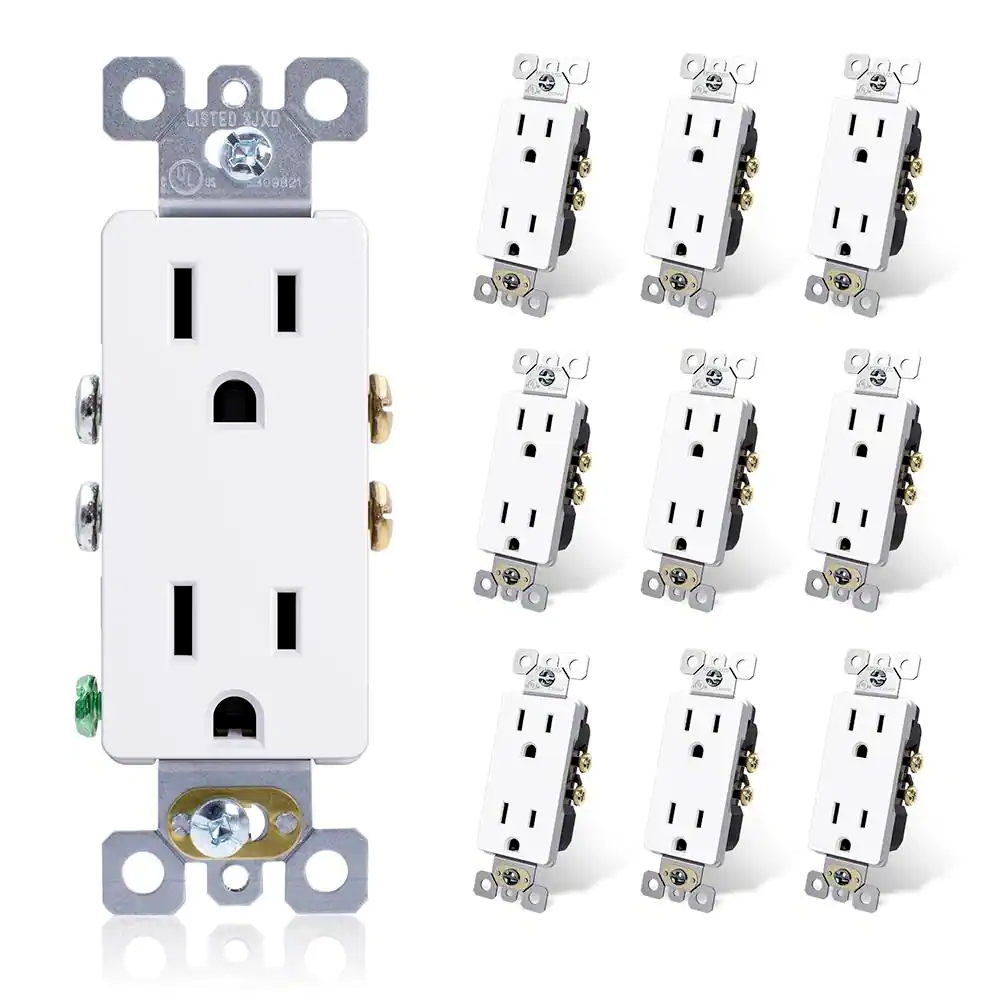 ELEGRP Decor 15 Amp 125-Volt Self Grounding Duplex Outlet, White (10 Pack)