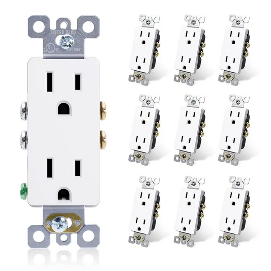 ELEGRP Decor 15 Amp 125-Volt Self Grounding Duplex Outlet, White (10 Pack)