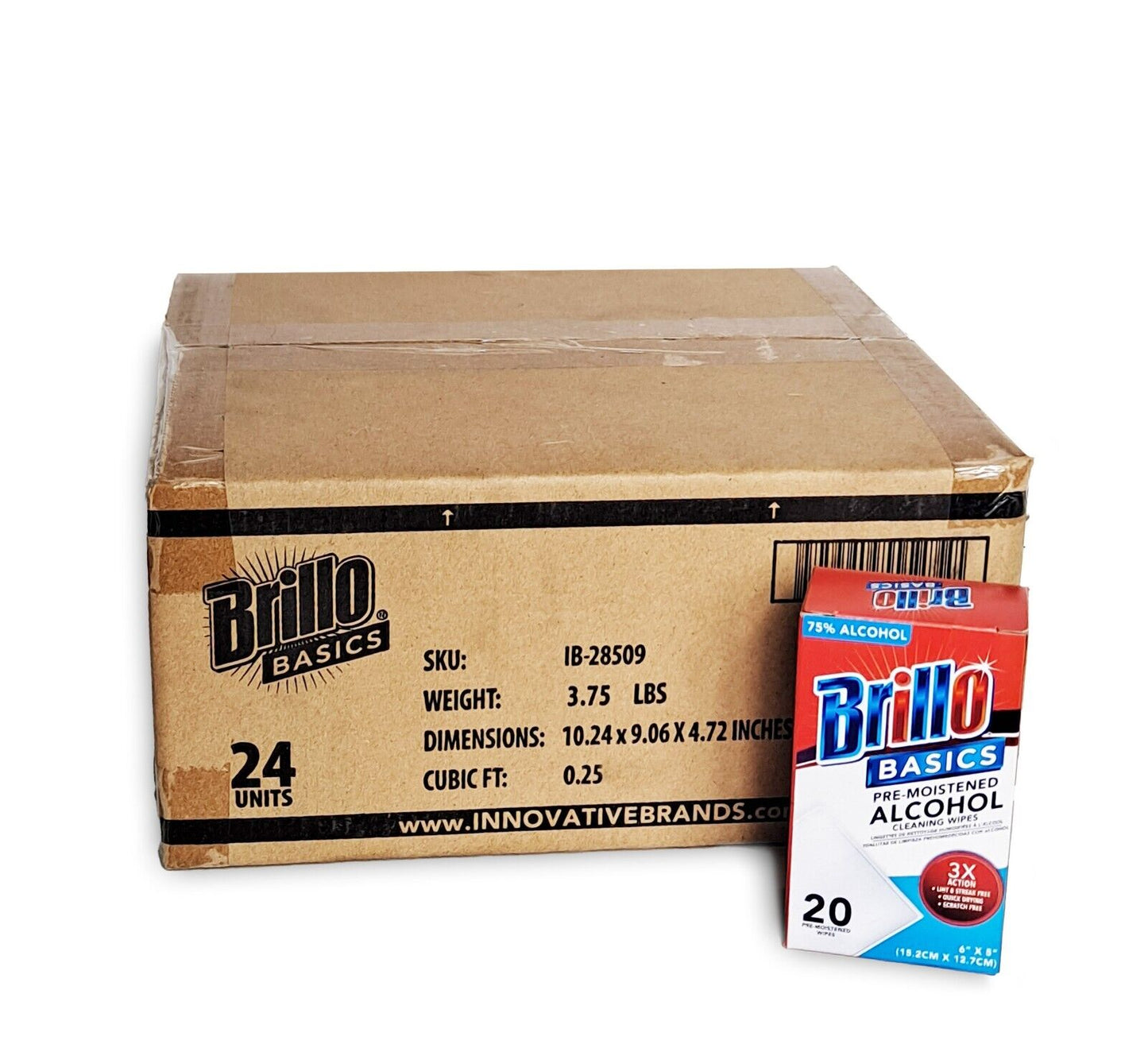 Brillo Basics Pre-Moistened 75% Alcohol Wipes, 24 (20ct Boxes) Per Case