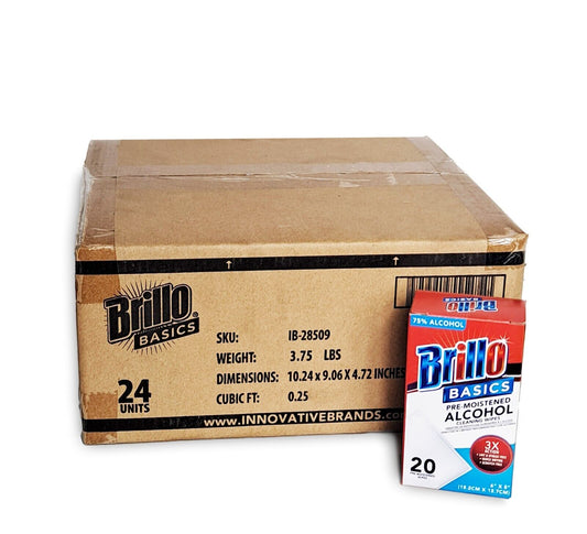 Brillo Basics Pre-Moistened 75% Alcohol Wipes, 24 (20ct Boxes) Per Case