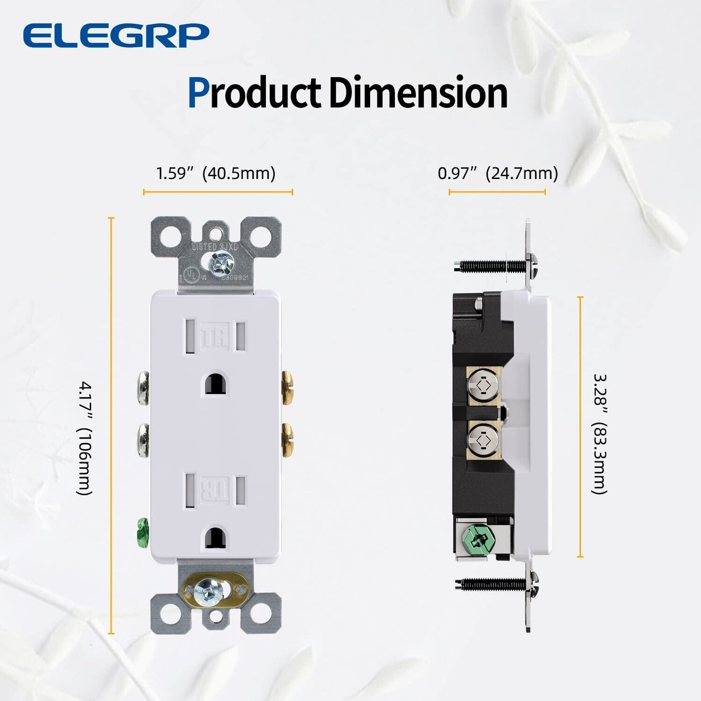 ELEGRP Decor 15 Amp 125-Volt Self Grounding Duplex Outlet, White (10 Pack)