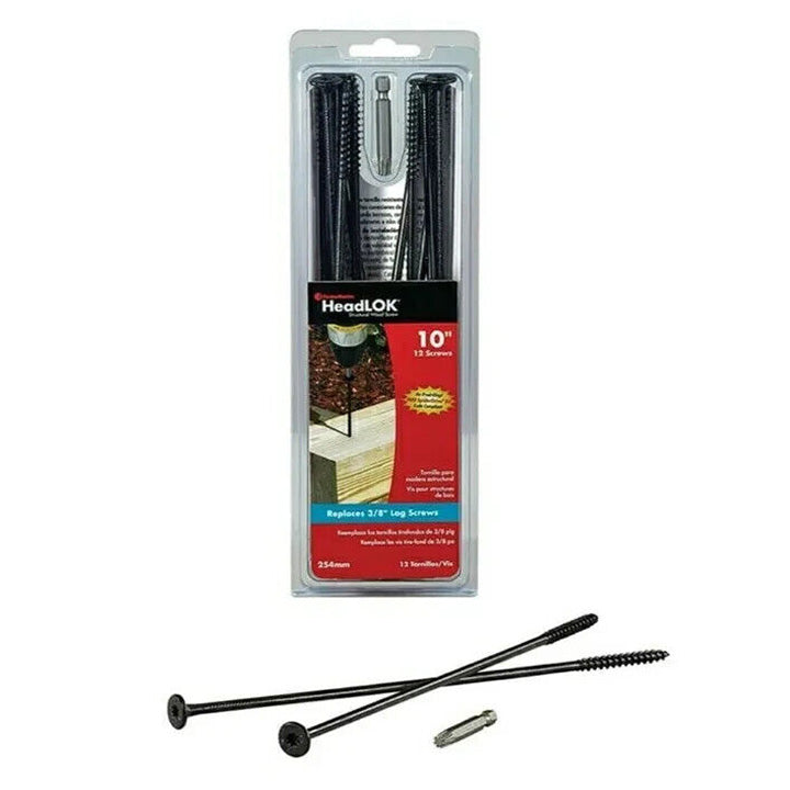 FastenMaster FMHLGMO10-12 HeadLOK Black Steel Flat Head Wood Screws 10" 12-Pack