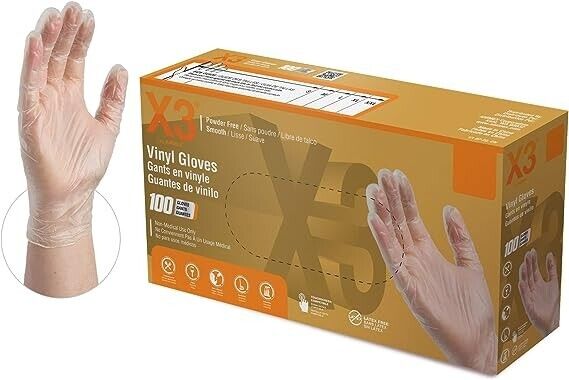 GPX3 Vinyl Gloves Clear 3 Mil Latex-Free, food-safe Size Small, Case of 1000