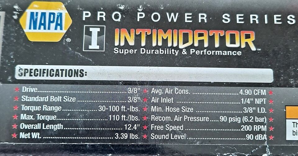 NAPA Pro Power Series Intimidator 3/8" Super Durability Air Ratchet 110ft/lbs