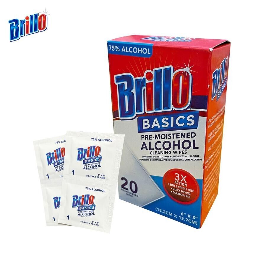 Brillo Basics Pre-Moistened 75% Alcohol Wipes, 24 (20ct Boxes) Per Case