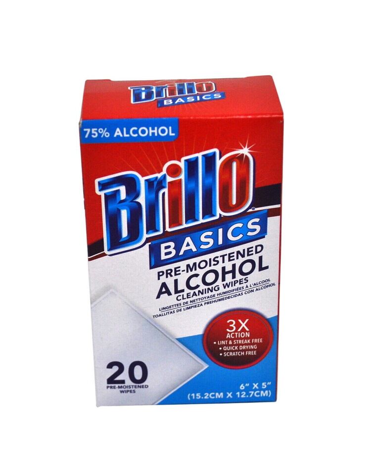 Brillo Basics Pre-Moistened 75% Alcohol Wipes, 24 (20ct Boxes) Per Case